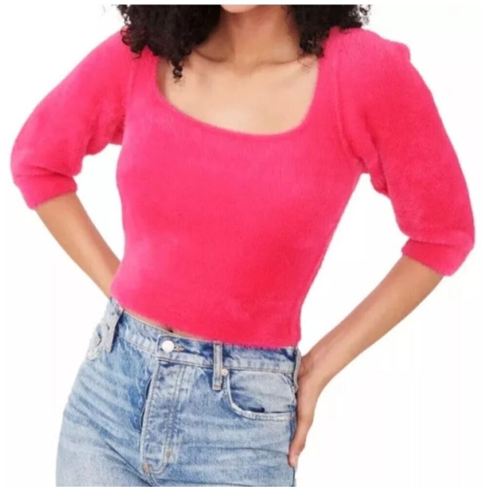 FREE PEOPLE | Moonbeam Cropped Pullover Soft Fuzzy Pink Sweater  sz MEDIUM